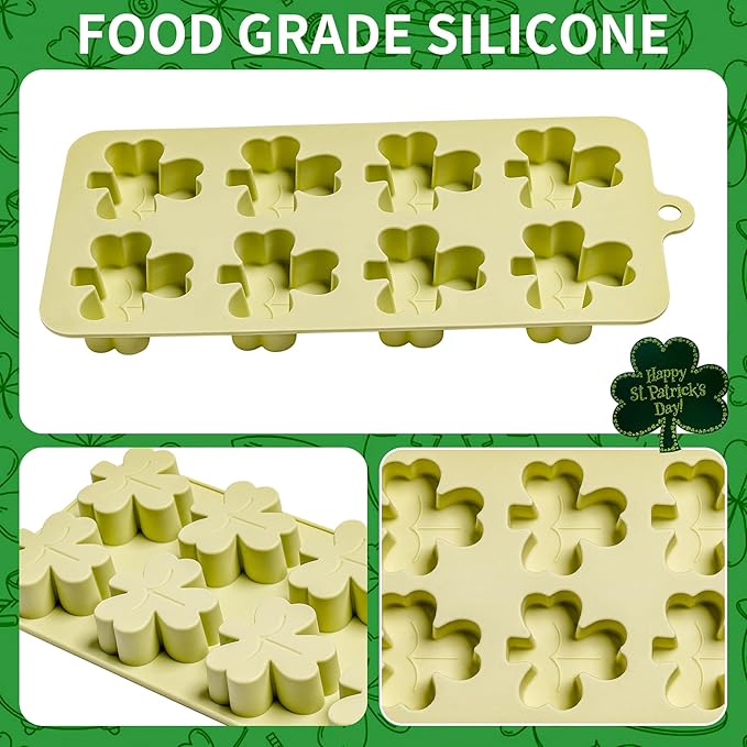 Shamrock Chocolate Molds, 2 Pack Silicone Dessert Mold, St. Patrick's Day Theme, Green, Silicone, BPA Free