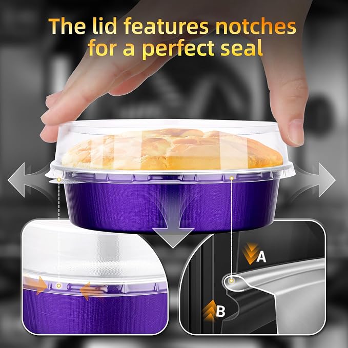 Beasea Mini Tart Pans with Lids, 120 Pack 7.3oz 4 Inch Disposable Cake Pans Aluminum Foil Pie Tart Baking Cups Tins Individual Dessert Containers Oven Dishes for Cheesecake - Violet Purple - Image 4