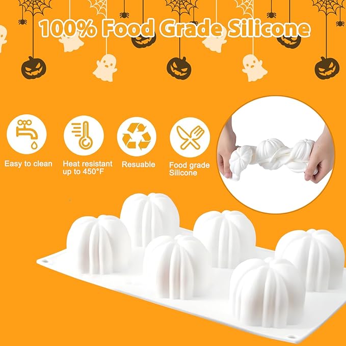 2Pcs 3D Pumpkin Silicone Mold Halloween Thanksgiving Fall Cupcake Baking Pan Mousse Tray Molds for Chocolate Pastry Jelly Soap