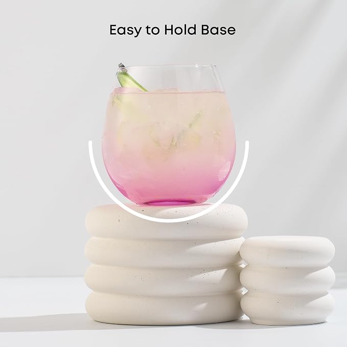 JoyJolt Hue Stemless Wine Glass Set, Large 15 oz Stemless Wine Glasses Set of 6 for White Red or Water, Short Glass Tumblers, No Stem Margarita Glasses, Colored Tumbler - Image 3
