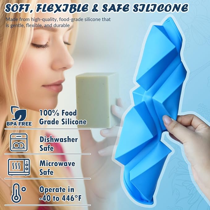 HKNMTT Molds Silicone Square Oval Rectangle Bar, 12 Cavities for Soap Making Candy Shower Steamer Homemade Bath Bomb Lotion Shampoo Bar Dessert DIY Set Non-stick Craft Food Grade 2 Pack - Image 5