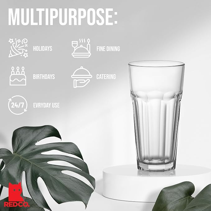 Red Co. Set of 4 Clear Glass 22 Fl Oz Drinking Highball Tumblers for Water, Juice, Beer, Cocktails - Image 3