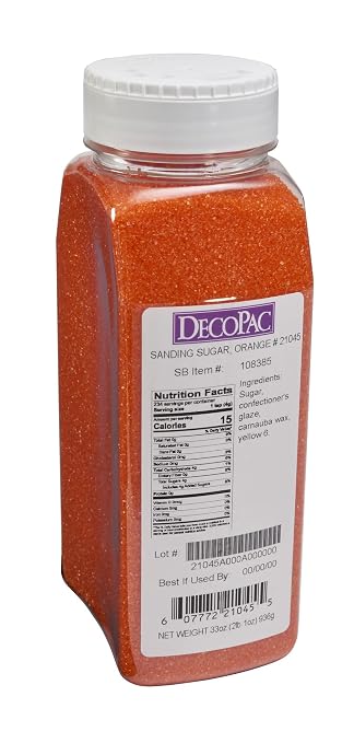DecoPac Sanding Sugar | Orange Edible Sugar Sprinkles | 33oz | Edible Sanding Sugar in Handheld Container | Made In USA | Sugar Sprinkle Mix For Cakes, Cupcakes, Cookies, Extra Large Pack | 33 Ounce - Orange - Image 2