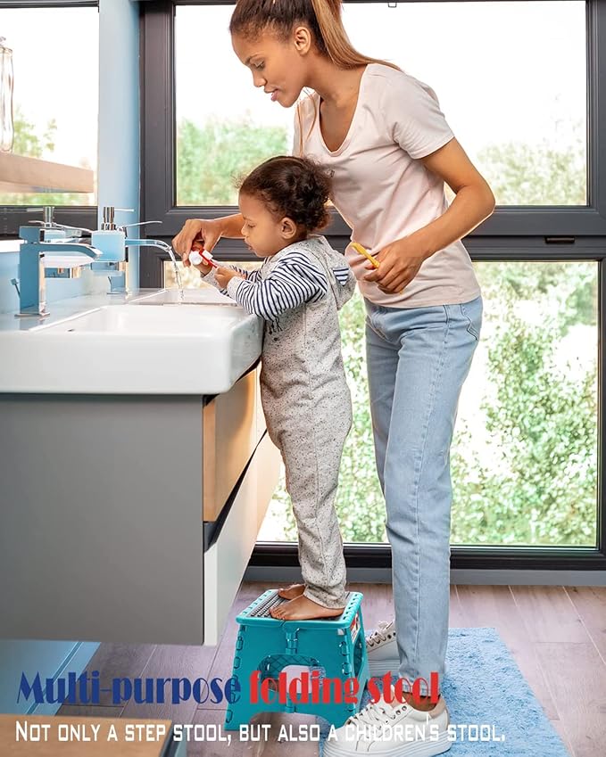 ACSTEP Folding Step Stool 9 Inch, Non-Slip Surface Stool for Kids, Dot Blue | Heavy Duty Foldable Stools, Lightweight, Holds 300 lb, for Toddler Kitchen Bathroom Bedroom Outdoor, Collapsible with Handle - Image 5