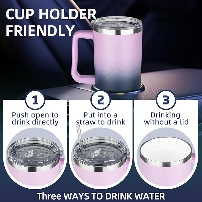 40 oz Insulated Coffee Mug with Ceramic Coating, Stainless Steel Travel Mug Tumbler with Handle Lid and Straw, Double Wall Leak-Proof Coffee Travel Mug Keeps Drink Hot and Cold (Purple Navy) - Image 6