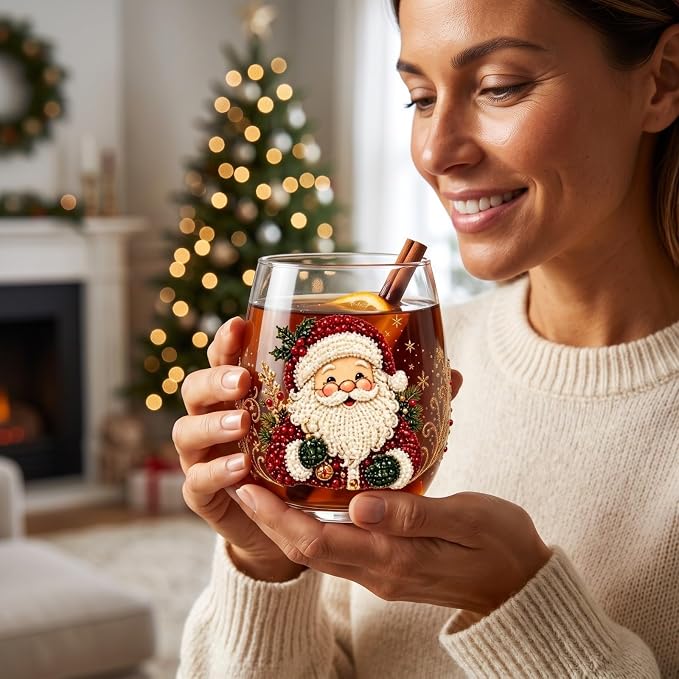 3D Christmas Glass Art Cup, Luxury Raised Holiday Glassware Collection | Cute Festive Stemless Wine Glasses,Artistic Holiday Table Ornaments,Perfect Christmas Home Decor Gifts for Various Beverages - Image 8