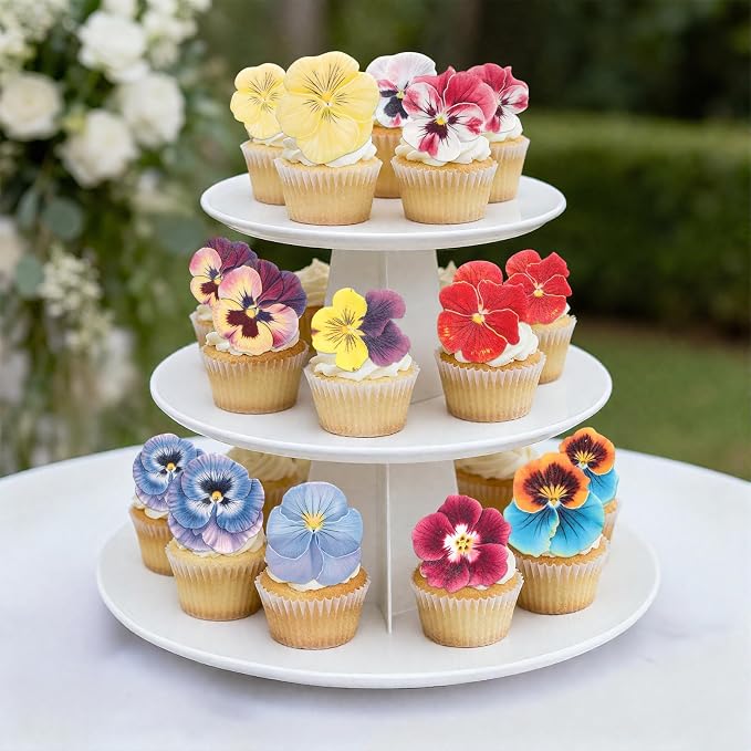 60pcs Edible Flower Cake Decoration, Wafers Paper Pansy Cake Topper Colorful Spring Birthday Party Decorations for Wedding Theme DIY Crafts Baby Shower Supplies - Image 4