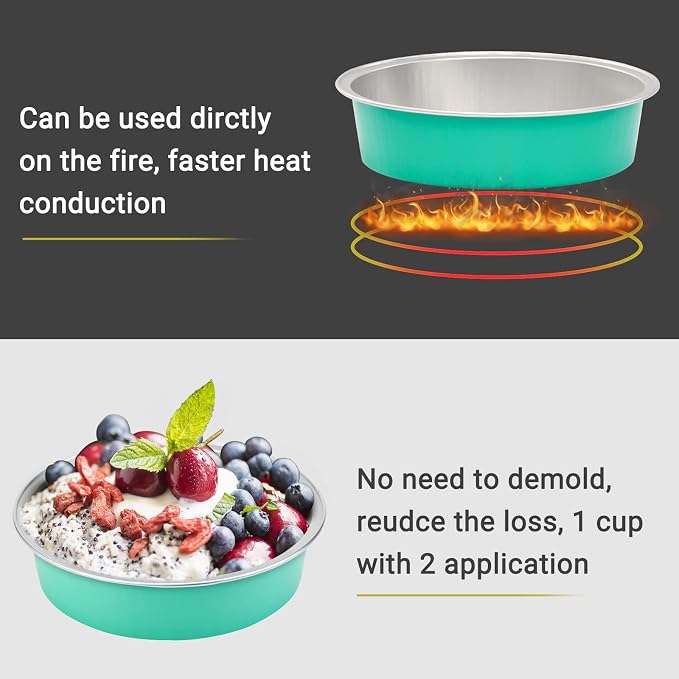 Beasea Mini Pie Pans with Lids, 4 Inch 100 Pack Disposable Cake Pans, 8 Oz Elegant Blue Aluminum Pie Pan Tin Round Disposable Tin Tart Pans Mini Cheesecake Pan for Pie Tart Quiche - Image 5