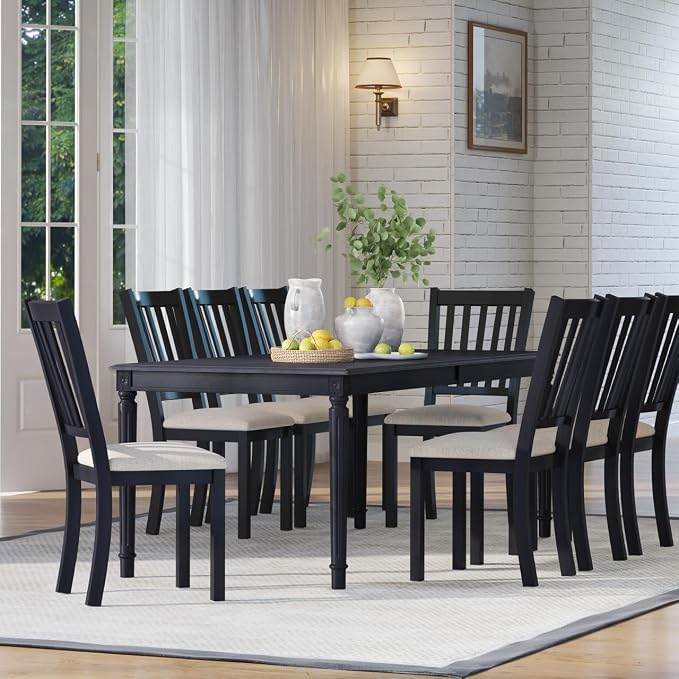 AMERLIFE Set of 8 Farmhouse Upholstered Dining Chairs with Wood Legs, Grey | Curved Backrests, Padded Upholstery, Solid Wood Legs, Kitchen Dining Chairs, Farmhouse Style - Image 3