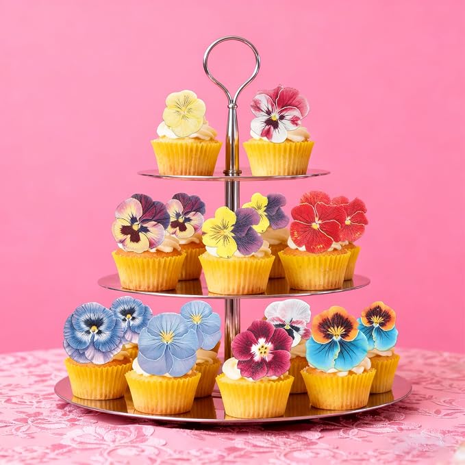 60pcs Edible Flower Cake Decoration, Wafers Paper Pansy Cake Topper Colorful Spring Birthday Party Decorations for Wedding Theme DIY Crafts Baby Shower Supplies - Image 3