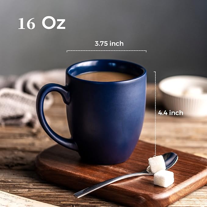 AmorArc 16oz Coffee Mugs Set of 6, Large Ceramic Coffee Mugs for Men, Women, Dad, Mom, Modern Coffee Mugs With Handle For Tea,Latte,Cappuccino,Cocoa. Dishwasher&Microwave Safe, Matte Blue - Image 3