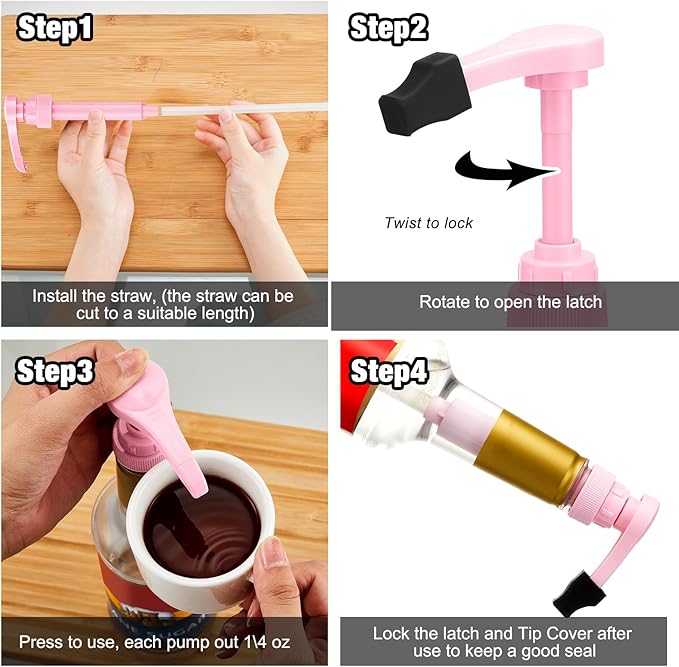 Patelai 10 Pcs Coffee Syrup Pump with Tip Cover Pink Reusable Pump Fits 750 ml Skinny Bottles Flavor Caramel Dispenser Replacement for Home and House Drink