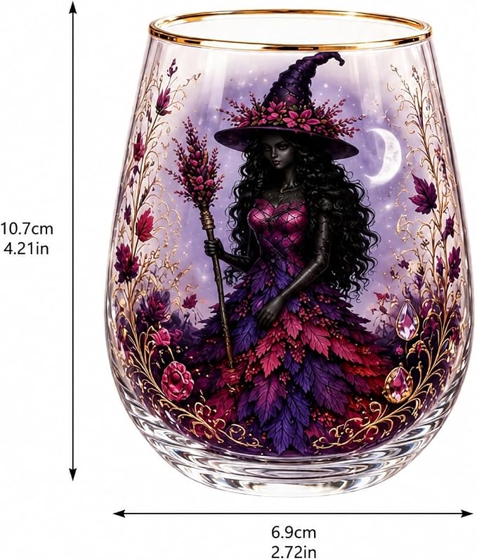 3D Halloween Autumn Glass Art Cup,Stemless Holiday Glassware Collection | Fantasy Fall Witch Wine Glasses,Holiday Printed Table Ornaments,Magical Halloween Home Decor Gifts for Various Beverages - Image 3