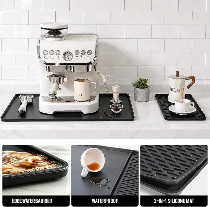 Caketime 2 In 1 Silicone Coffee Bar Mat Accessories for Ninja Coffee Maker with Detachable Dish Drying Rug Kitchen Countertop Under Sink Drainer Appliances New Home Decor 16"x16" Black - Image 5