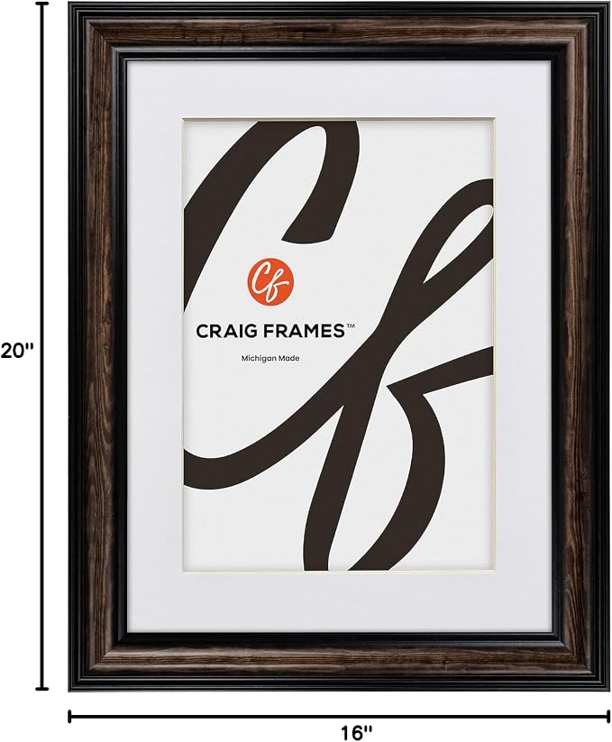 Craig Frames 16x20 Walnut Picture Frame, Matted to 11x14, 2 Inch Wood | Shatter resistant acrylic, white mat included, gallery wall decor, made in the USA - Image 8