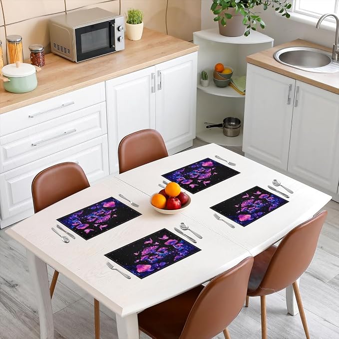 Feelyou Colorful Mushroom Table Place Mats 18"x12" Butterfly Placemats Set of 4 Wild Mushroom Stuff Placemat for Kitchen Dining Table Decor Indoor Outdoor Cute Mushroom Decor Table Place Mats Astral - Image 3