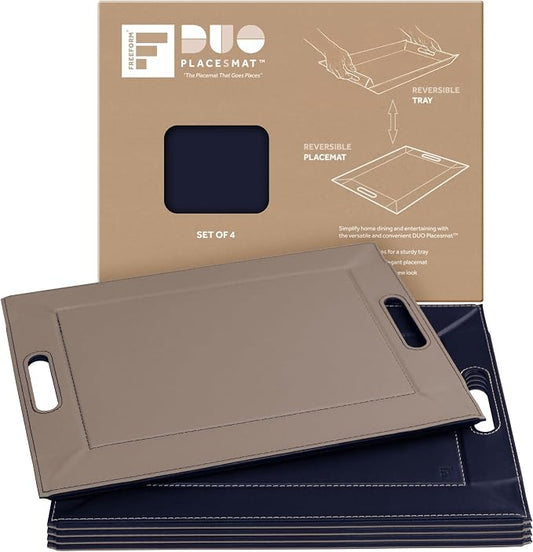 2-in-1 Serving Tray & Placemat | Faux Leather & Reversible | Lays Flat as a Placemat or Folds into an Ottoman Food Tray, Easy to Clean by FREEFORM