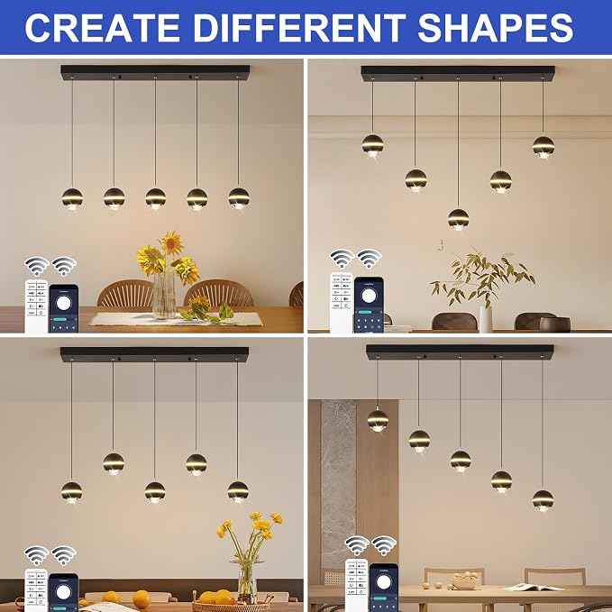 ORANOOR Modern LED Pendant Light Dimmable 36in Crystal Globe LED Chandelier | Black & Gold Dining Room Hanging Light Fixtures, Kitchen Island Linear Globe Pendant Lighting for Dining Table (3500lm) - Image 7