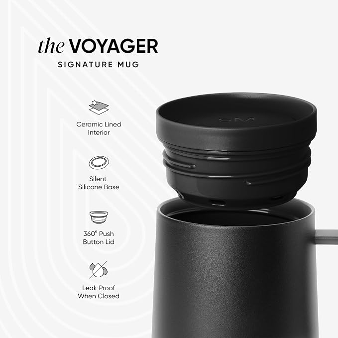 Simple Modern Voyager Signature Mug | Travel Coffee Tumbler with 360° Lid and Handle | Ceramic-Lined Insulated Stainless Steel Iced Cold Brew Cup | 12oz, Blush - Image 2