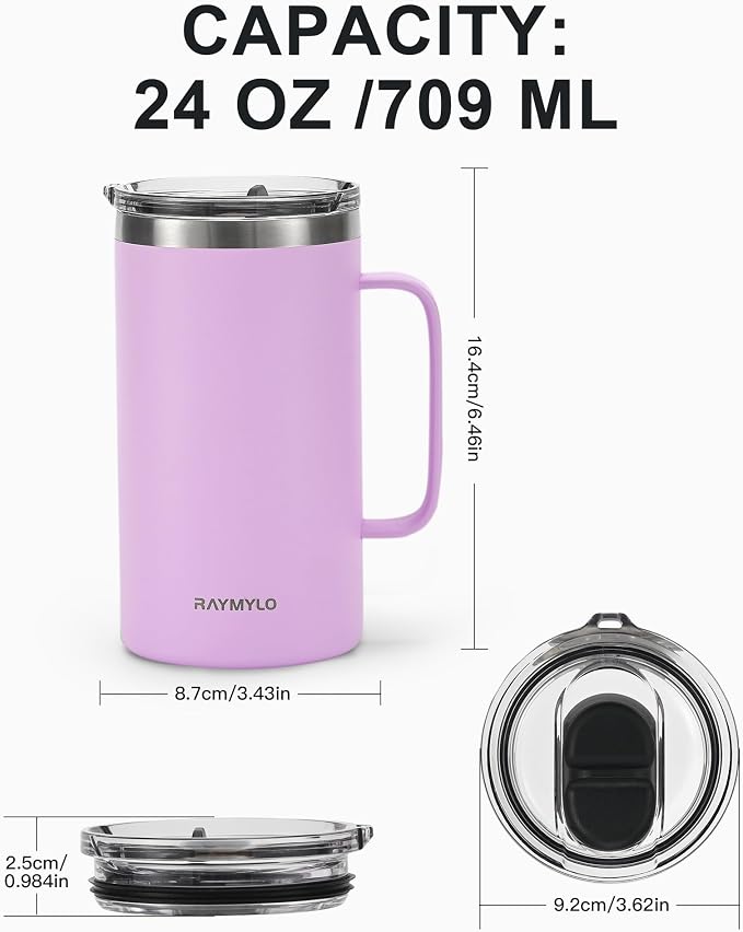 RAYMYLO Insulated Coffee Mug 24 oz, Spill-Proof & Detachable Slider Lid | Double Wall Stainless Steel with Thorough Clean Lid & Handle, Cold for 9 Hrs, Suitable for Camp Home Office - Image 6