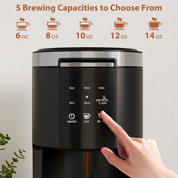 WAA Single Serve Coffee Maker for Capsule & Ground Coffee | Fast Coffee Machine with Memory Function, 6 to 14 oz Brew Sizes, 40 oz Removable Water Tank for Home/Office/RV, Black - Image 4
