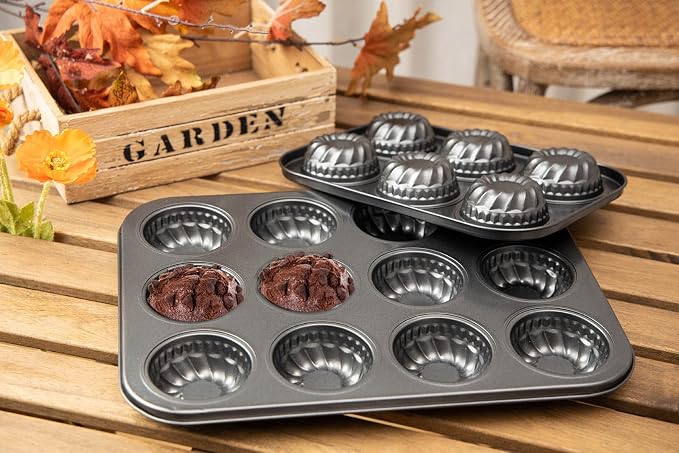 Mini Bndt Cake Pan, Nonstick Brownie Bowl Pan, 12-Cavity Fluted Small Round Cake Mold for Fall Baking & Thanksgiving Muffin Bavarois - Image 6
