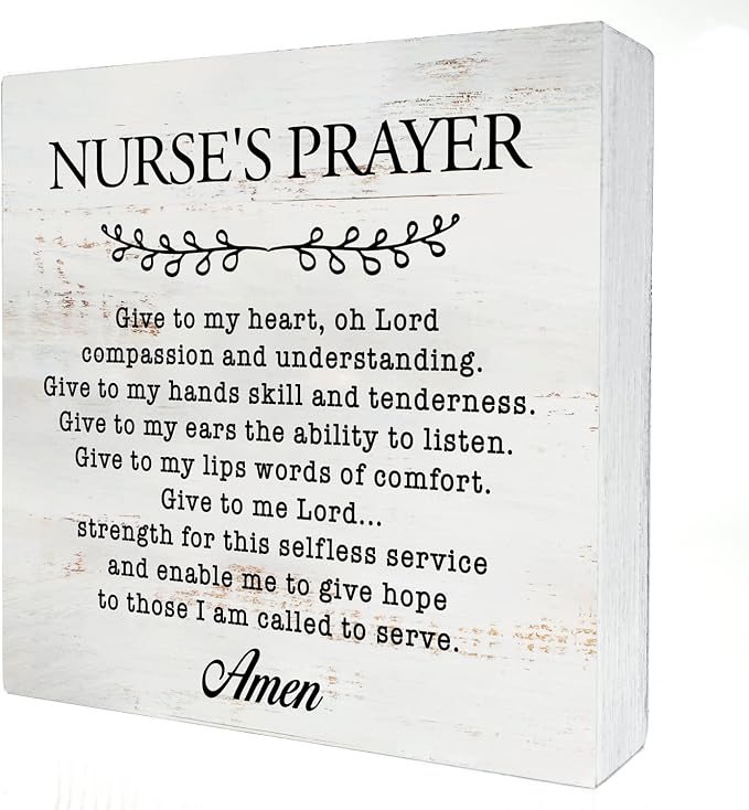 Nurse's Prayer Wood Box Sign Home Decor Rustic Nurse Wooden Box Sign Block Plaque for Wall Tabletop Desk Home Nurse Office Decoration 5" x 5" by HDKY