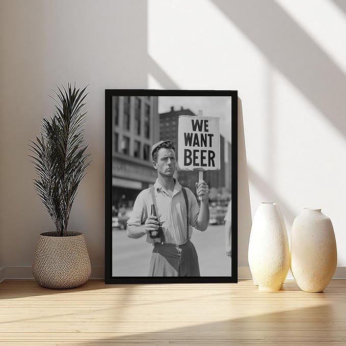 UXCBIA We Want Beer Protest, Black And White, Vintage Prohibition Art, Man Cave Poster Canvas Poster Bedroom Decor Sports Landscape Office Room Decor Gift Black Frame 12x18in(30x45cm) - Image 6