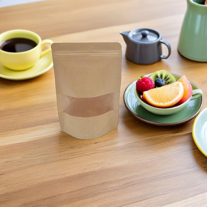 50pcs Reusable Kraft Paper Food Packaging Bags with Window and Resealable Zipper Lock, Self-standing Pouches for Snacks Nuts, for Pantry Organizing - Image 6