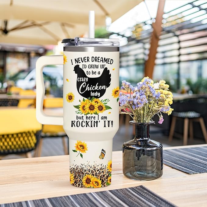 Chicken 40Oz Tumbler With Handle - Mothers Day & Birthday Gift Idea For Chicken Lovers