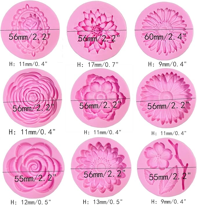 9 Pcs Flowers Fondant Molds Silicone for Cupcake Dessert | Chocolate Jelly Cookie Decor, Jewelry, Pastry, Handmade Soap Mould Candy Making - Image 2