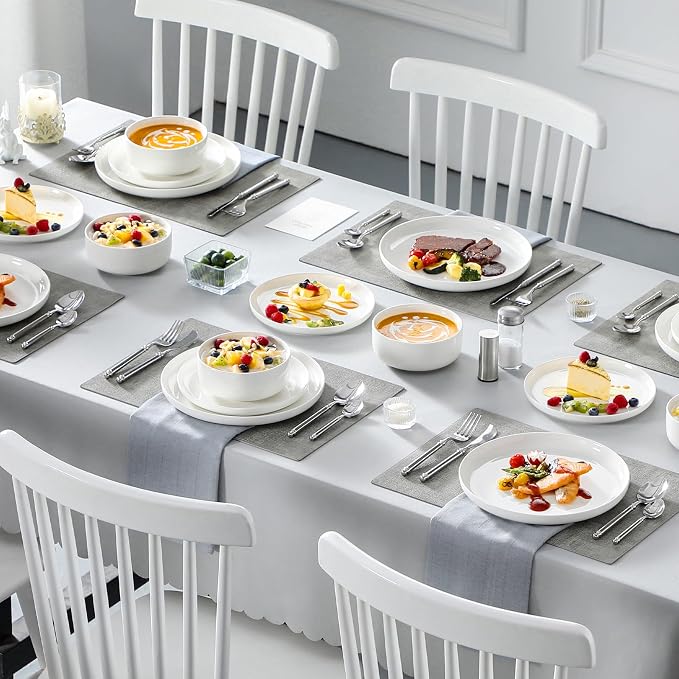 MALACASA 18 Pcs Porcelain Plates and Bowls Sets,Dinnerware Set for 6,White | Modern Ceramic Dishware,Kitchen Dining Ware,Microwave and Dishwasher Safe,Simple Solid White Design,Series LUNA - Image 6