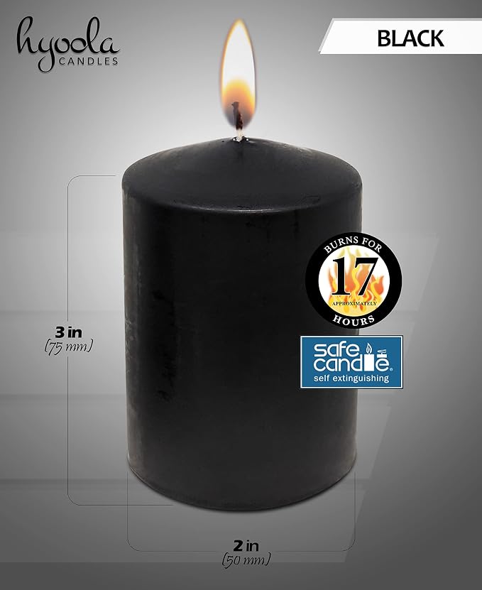 Hyoola Black Pillar Candles 2x3 Inch - 4 Pack Unscented Pillar Candles - European Made - Image 3