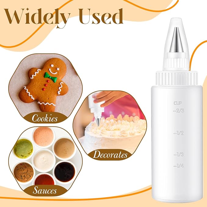 4 Pcs Plastic Squeeze Bottles for Cookie Icing Bottle Decorating Supplies Squeezing Applicator Writer for Food Coloring Frosting Pancake Arts(4 oz)