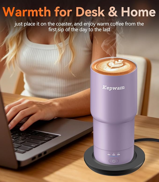 Kepwam Heated Coffee Mug Rechargeable T3, 20oz Self-Heating Travel Mug for Coffee with 1℉ Precise Temperature Control & App, Portable Cup Warmer for Outdoor & Car (Fits Cup Holders) - Image 4