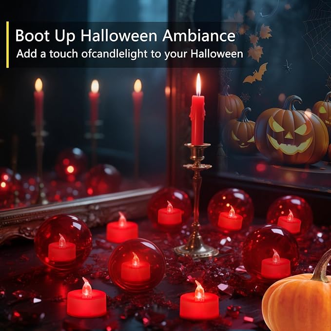 Tea Lights Battery Operated Candles LED Tea Lights Flameless Candles 200+ Hours Flickering Fake Tealights for Sweetest Day Wedding Home Decorations Party (Red Base, 12 Pack) - Image 2