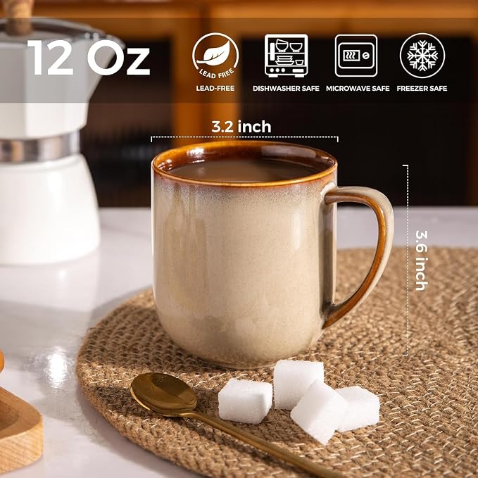 LERATIO 12OZ Ceramic Coffee Mugs Set of 6, Large Porcelain Coffee Cups With Large Handle For Latte,Cappuccino,Milk,Cocoa,|Dishwasher&Microwave Safe Mug Sets,Ideal for Man,Woman,Dad, Mom-Mixing - Image 2