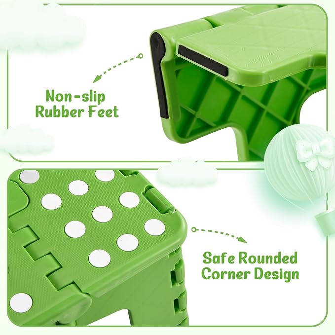 ACSTEP Folding Step Stool 9 Inch for Kids and Adults, 300 lbs, Green | Lightweight Plastic Small Foldable Step Stool with Handle, Non-Slip, for Kitchen, Bathroom, Bedroom and Closet - Image 6
