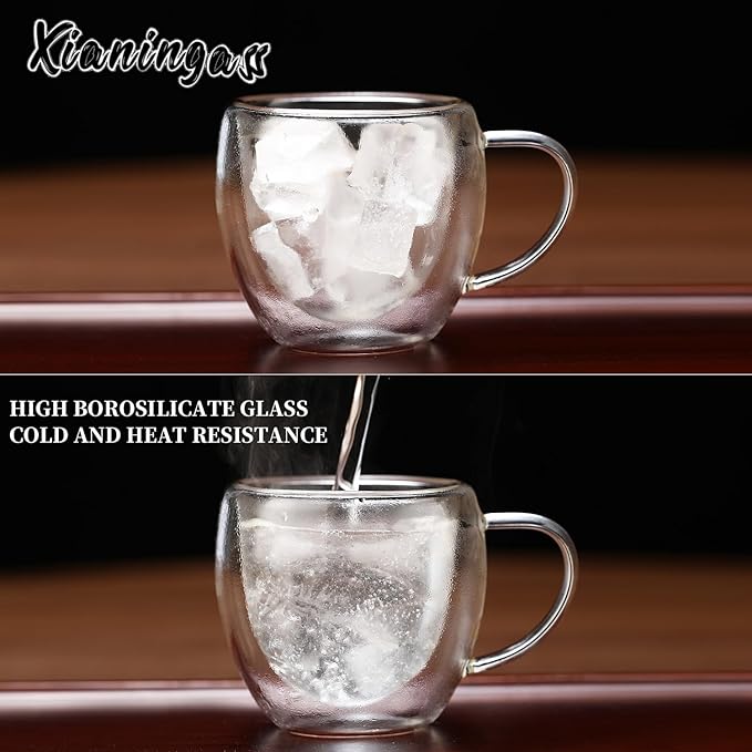 Double Walled Espresso Cups set of 6, 2.7oz Clear Glass Coffee Mugs, Double-layer Insulated Coffee Cups, Suitable for Espresso, Americano, Tea Bags, Beverage