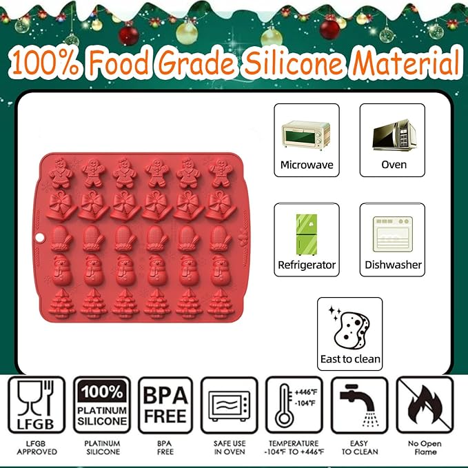 2 Pcs Christmas Silicone Molds 3D Christmas Chocolate Silicone Mold 60 Cavity Small Baking Molds with Elk Snowman Bells Shape Molds Used for Making Candy Jelly Ice Cube Dog Treats