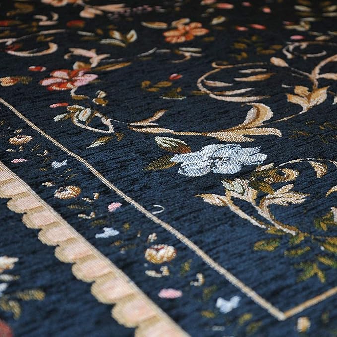 Elegant Traditional Floral Accent Rugs Rustic Non-Shedding Washable Area Rugs for Living Room Bedroom Dinning Room, 6′6″ × 9′6″, Navy Blue - Image 5