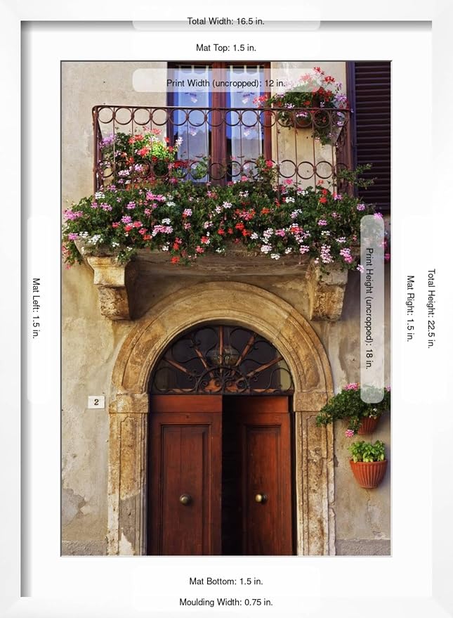 ART.COM Wall Photo Balcony Flowers and Doorway in Pienza Tuscany Italy on White Frame by Julian Castle, 17" x 23" - Image 5