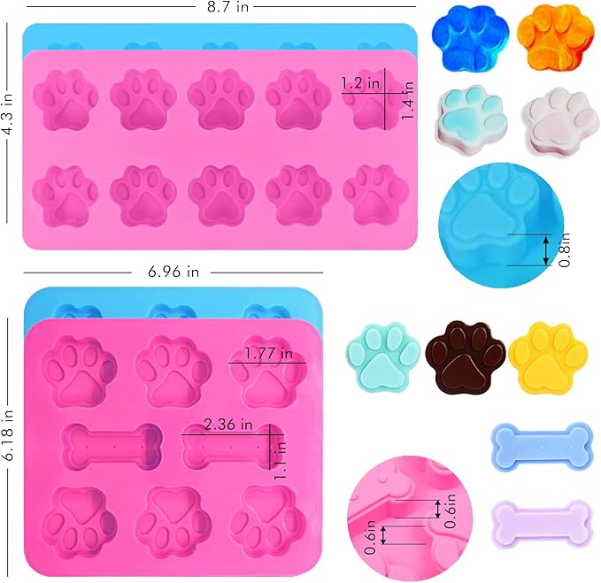 Dog Treat Molds Silicone,Dog Paw and Bone Silicone Molds,Non-Stick Food Grade Silicone Moldsfor Chocolate,Candy,Jelly,Dog Treats - Set of 11