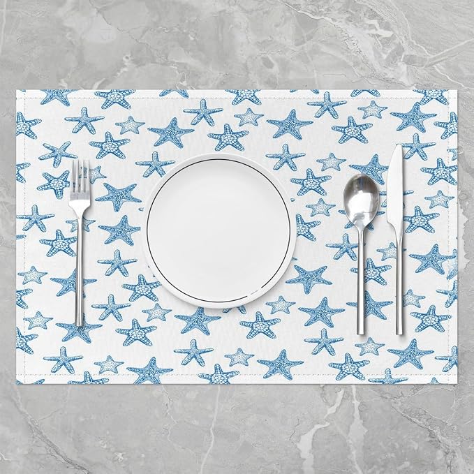 Feelyou Placemats Set of 4 12"x18" Coastal Beach Ocean Table Mats Placemat Room Decor Teal Blue Placemats for Dining Table Indoor Outdoor Kitchen Ocean Marine Decor Table Place Mats Hawaiian Sealife - Image 2