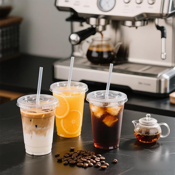 Ginkgo 100 Pack 24oz Clear Plastic Cups with Lids and Straws | Leak-Proof & Sturdy Disposable To Go Iced Coffee Cups for Smoothies, Lemonade - Image 5