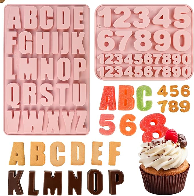 Letter Chocolate Molds, 2 Pack Silicone Letter Number Candy Mold | Alphabet Number Mold for Gummies, Ice Cubes, Cookies, Cupcake Decorations, Jelly, Jello, Birthday Party, Holiday Celebrations by SIQINZONGWA