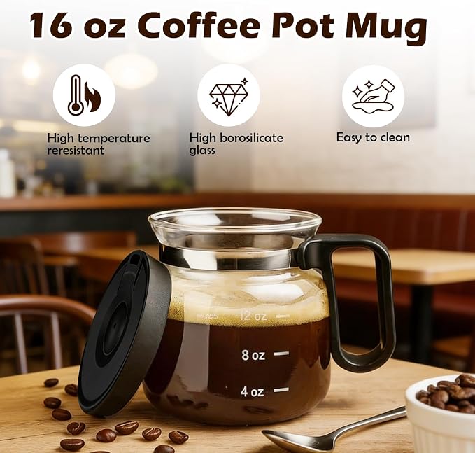 16 Oz Glass Mini Coffee Pot Mug with Spill Proof Lid, Heatproof Clear Coffee Pot Cup, Novelty Coffee Mug for Travel & Office, Ideal for Coffee Lovers (1 Pack) - Image 9