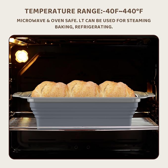 2 Pack Silicone Bread Loaf Pan With Metal Reinforced Frame, Non-Stick Baking Pans, Foldable Mold for Homemade Bread (9"x5"x2.5", Grey, 2 Pieces)