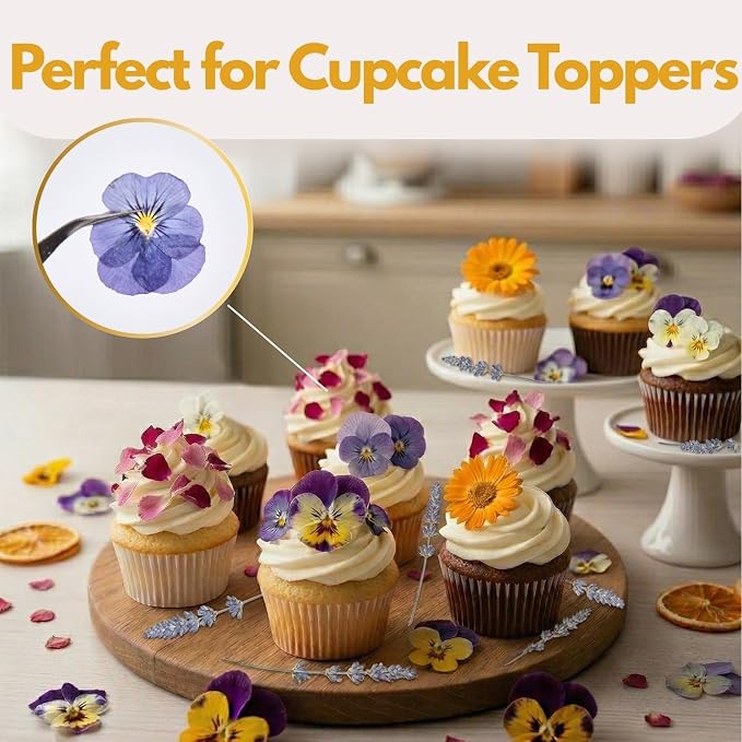 70 Pcs Edible Flowers for Cocktails & Cake Decorating – Real Dried Edible Flowers Cupcake Toppers, Food Grade Edible Pressed Flowers for Drinks, Garnish & Crafts (Pansies, Rose, Calendula, Lavender) - Image 7