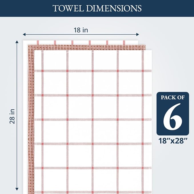 LANE LINEN 100% Cotton Kitchen Towels Set, 6-Pack – Premium, Absorbent, Quick-Drying Dish Towels, Tea Towels, 18" x 28" - Red - Image 3